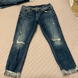 Silver jeans.  Boyfriend style.